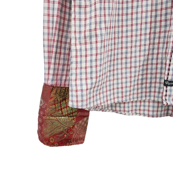 English Laundry Men's 100% Cotton Flip Cuffs Grid Print Button Front Shirt - L - Picture 5 of 10